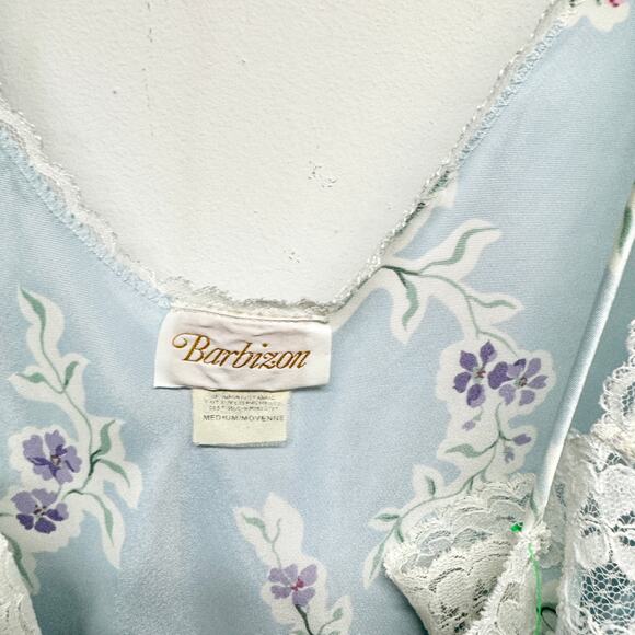Vintage Barbizon Women Light Blue Floral Lace Slip Nightgown Mini Dress Medium - Picture 2 of 3